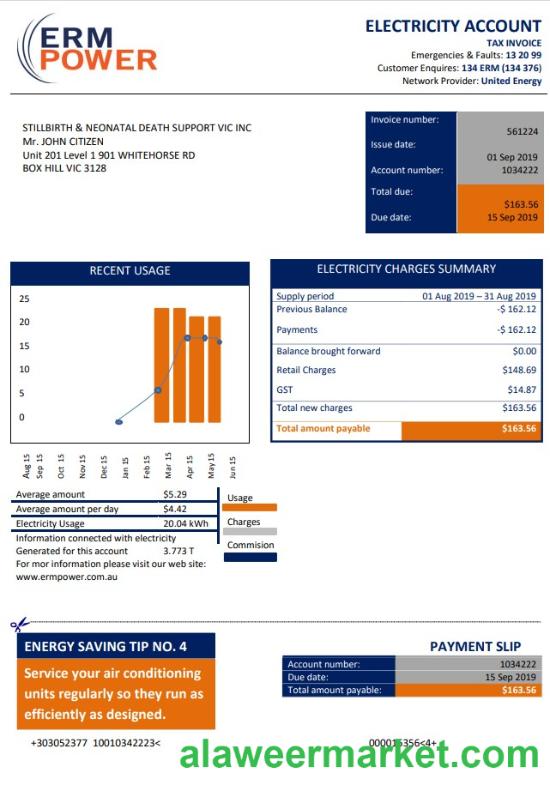 Australia ERM Power electricity proof of address utility bill